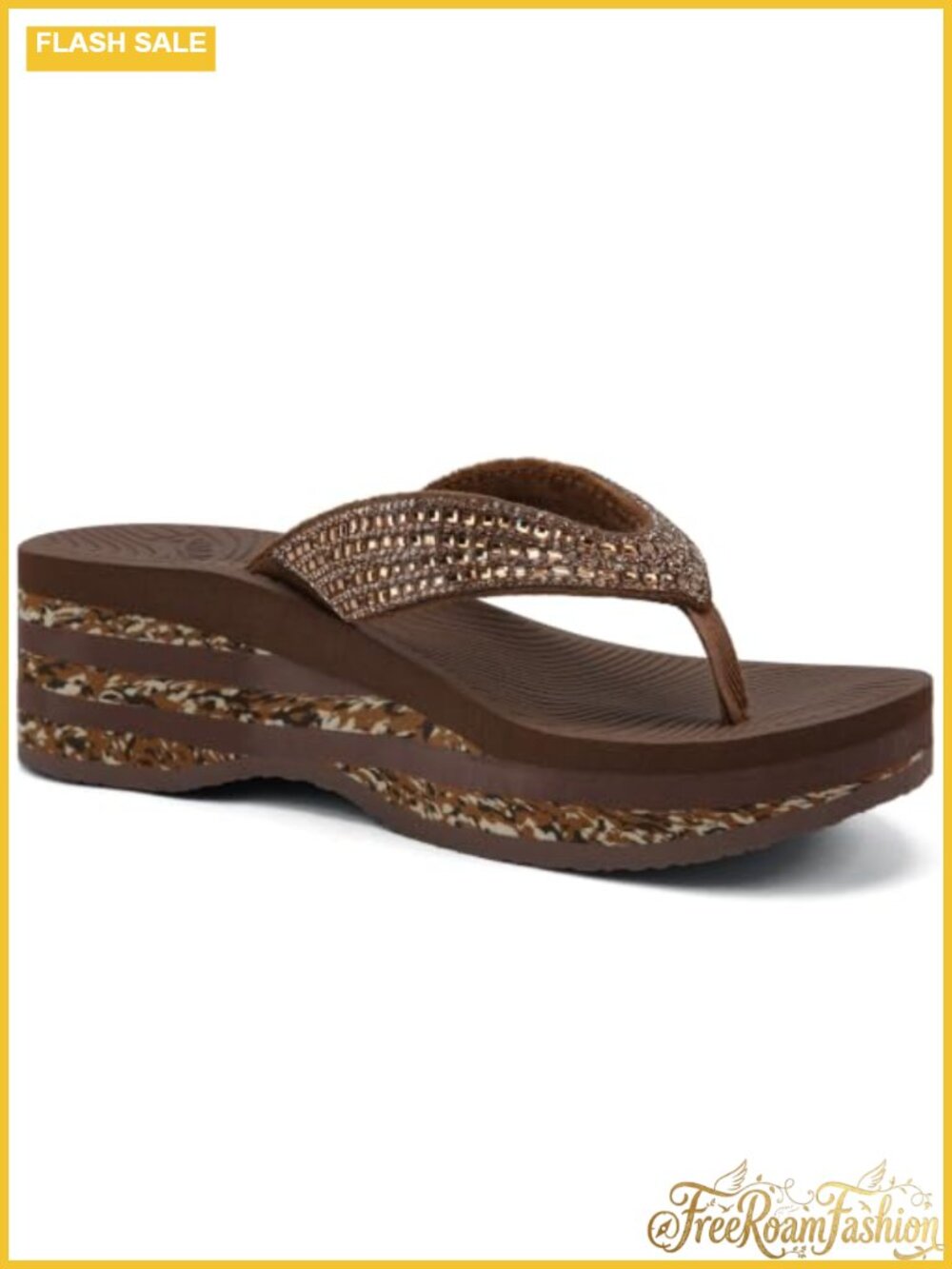 Womens Platform Wedge Flip Flops Rhinestone Yoga Mat Arch Support Sandals